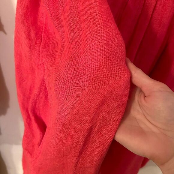 Sundance Women’s Size XL Pink/Orange Coral 100% Linen Midi Dress w/ Pockets - Picture 11 of 14